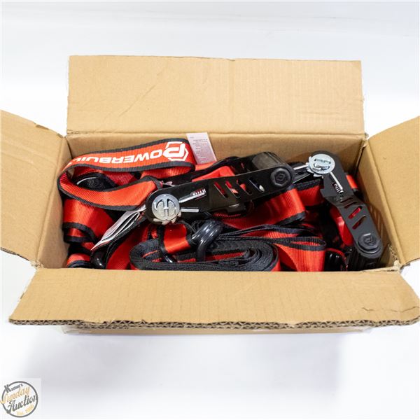 NEW 4 PK OF POWERBUILT RATCHET TIE DOWN STRAPS SET