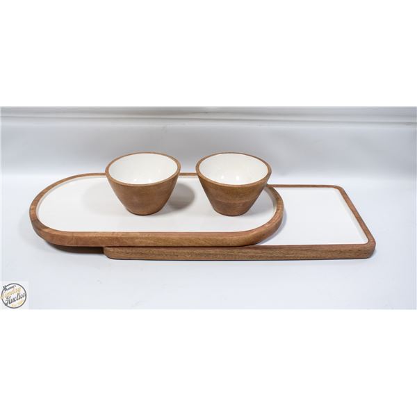 4 PIECE SAFDIE ENAMELED MANGO WOOD SERVING SET