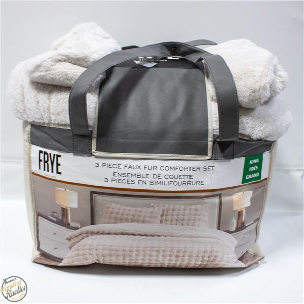 3 PC FRYE FAUX FUR COMFORTER SET KING SIZE