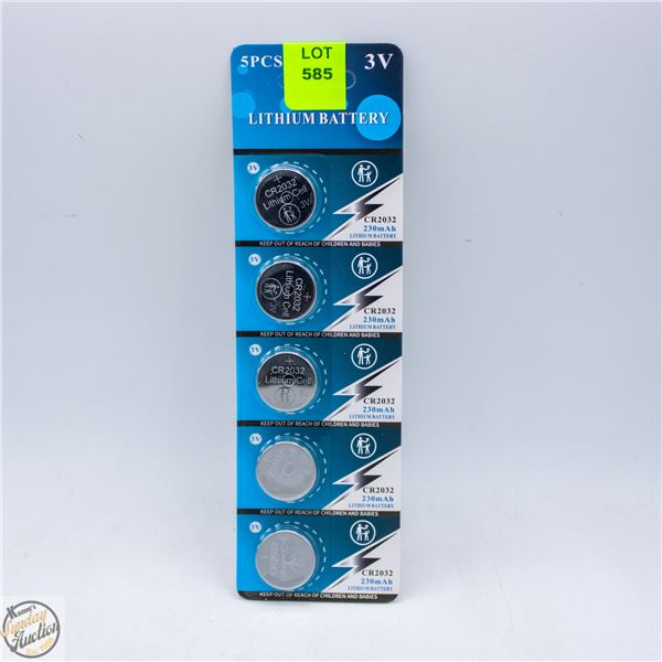 PACK OF 5 NEW 3V CR2032 LITHIUM BATTERIES