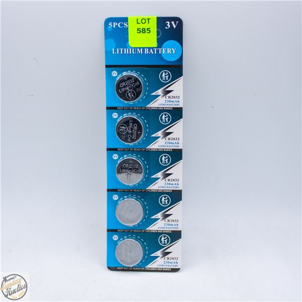 PACK OF 5 NEW 3V CR2032 LITHIUM BATTERIES