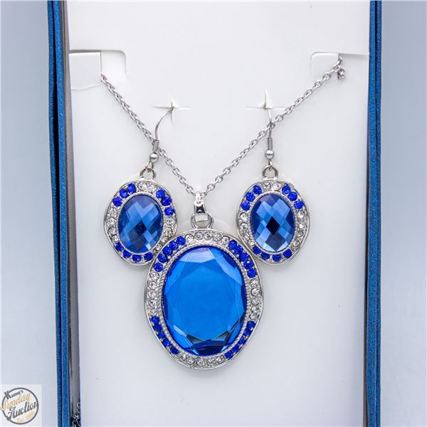 NEW ROYAL BLUE OVAL STONE & SILVER-TONED