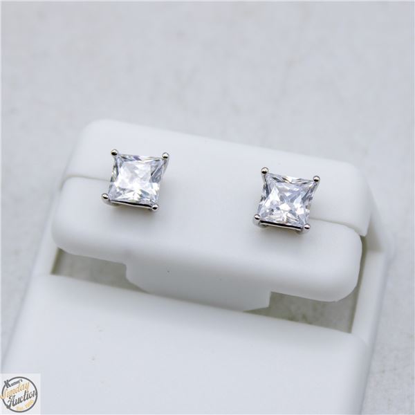 NEW SILVER PLATED SQUARE CUT STUD EARRINGS