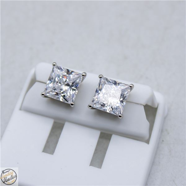 NEW SILVER PLATED SQUARE CUT STUD EARRINGS