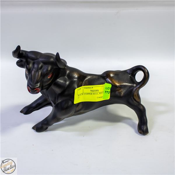 POTTERY BULL DECOR PC WITH RED EYES 7" X 6"
