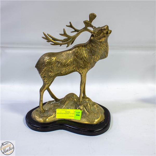 BRASS ELK FIGURINE 12" TALL ON WOODEN BASE