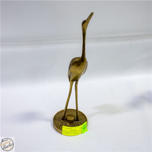 VINTAGE CRANE SOLID BRASS FROM KOREA 12" TALL