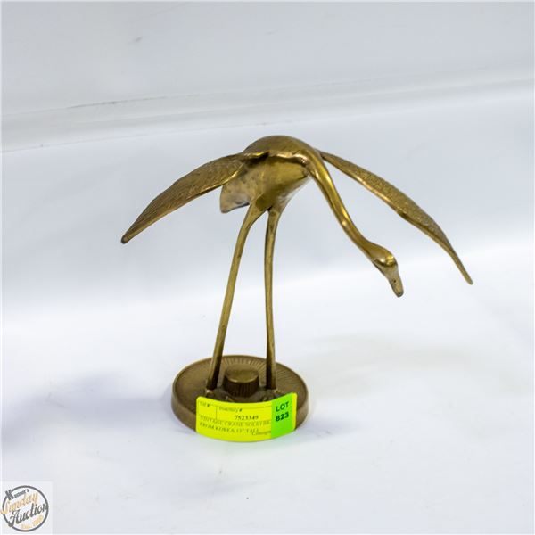VINTAGE CRANE SOLID BRASS FROM KOREA 7" TALL