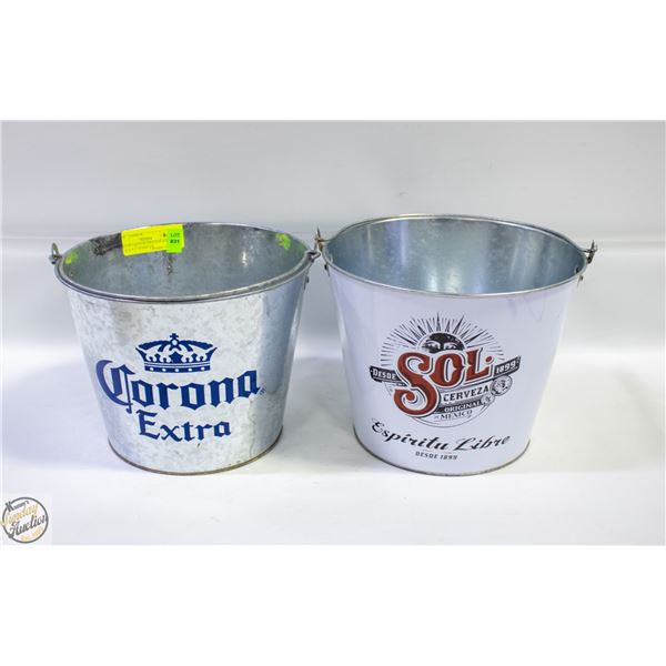 2 ICE BUCKETS CORONA EXTRA SOL TEQUILA 9" DIAMETER