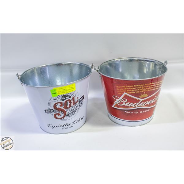 2 ICE BUCKETS BUDWEISER SOL TEQUILA 9" DIAMETER