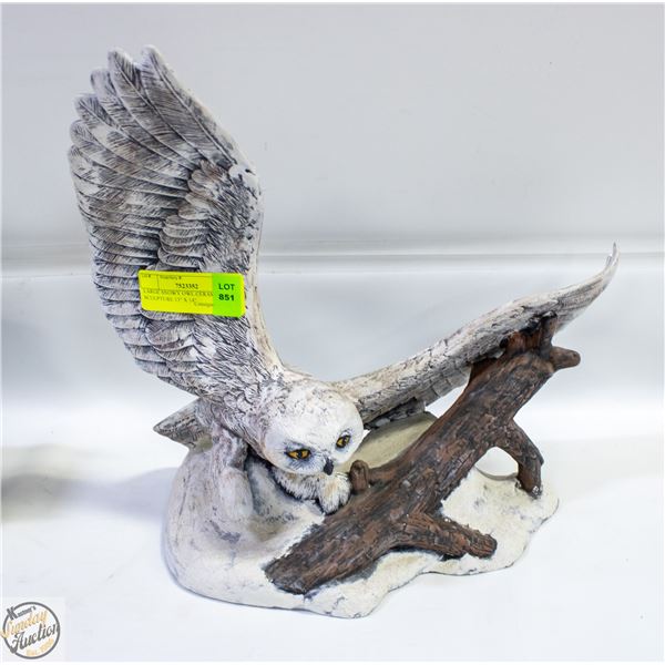 LARGE SNOWY OWL CERAMIC SCULPTURE 13" X 14"