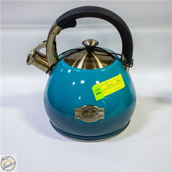 NEW PREMIUM BLUE TEA KETTLE WHISTLING