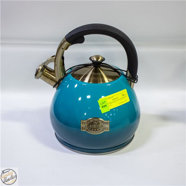 NEW PREMIUM BLUE TEA KETTLE WHISTLING
