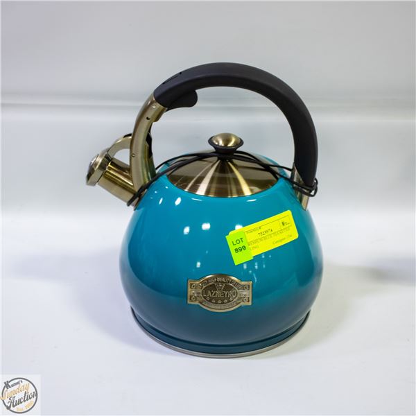 NEW PREMIUM BLUE TEA KETTLE WHISTLING