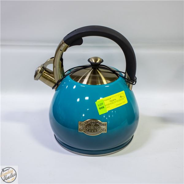 NEW PREMIUM BLUE TEA KETTLE WHISTLING
