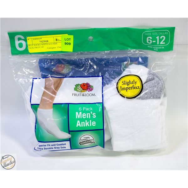 ANKLE SOCKS WHITE 6-12 SIZE 6-PACK FRUIT OF