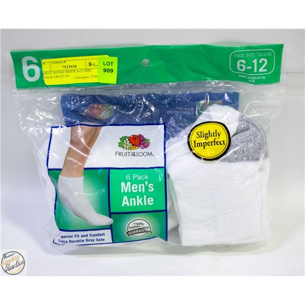 ANKLE SOCKS WHITE 6-12 SIZE 6-PACK FRUIT OF