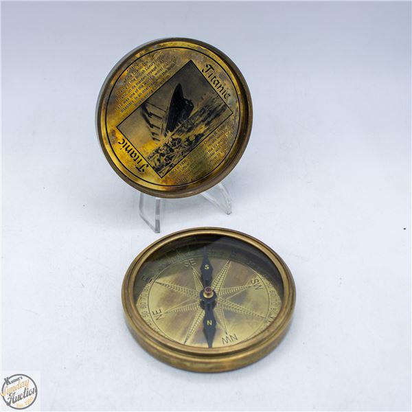 COLLECTIBLE BRASS TITANIC THEMED COMPASS