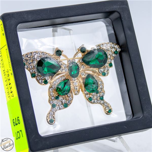 NEW GREEN BUTTERFLY BROOCH SPARKLING