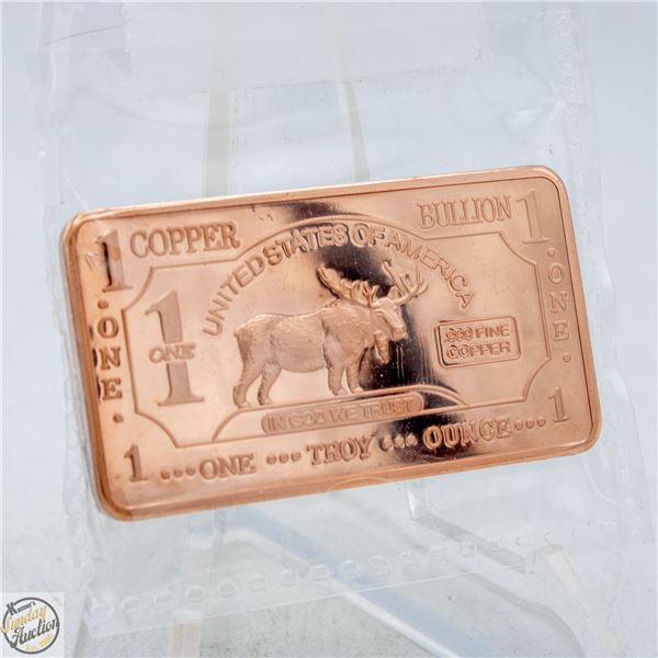 #4160-FINE .999 ONE TROY OUNCE COPPER WITH