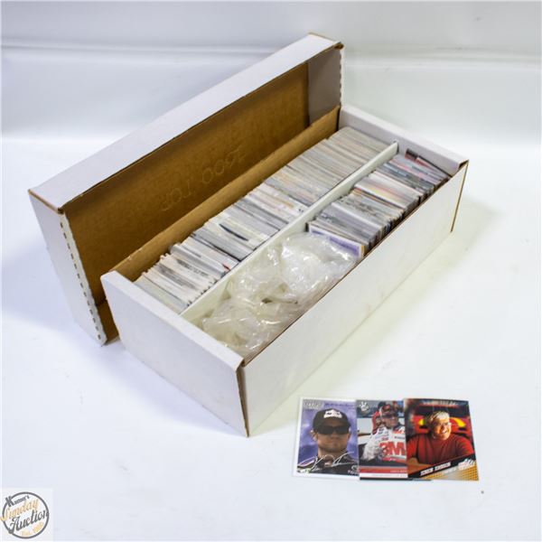 BOX OF ASSORTED NASCAR CARDS 1990S TO MODERN