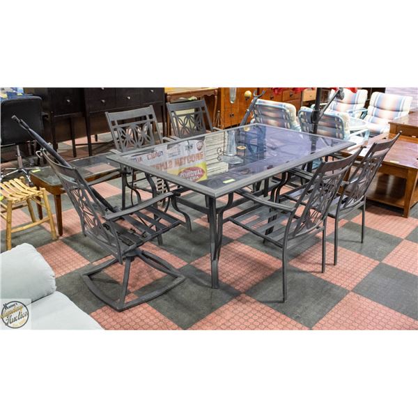 GLASS TOP PATIO TABLE WITH 5 CHAIRS