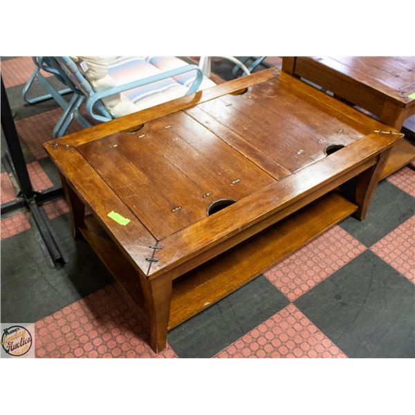 WOODEN RUSTIC-STYLE LIFT TOP STORAGE COFFEE TABLE