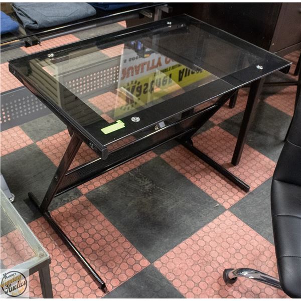 METAL GLASS TOP DESK H-28.5" W-24" L-36"