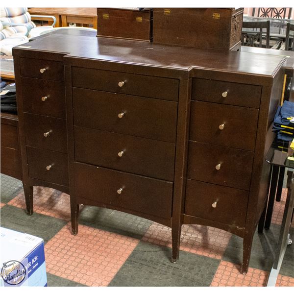 12 DRAWER DARK BROWN WOOD DRESSER