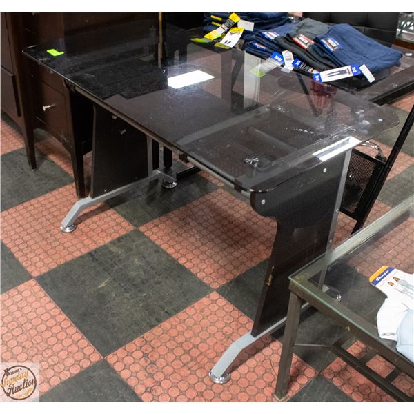 GLASS TOP COMPUTER DESK WITH BLACK TEMPERED GLASS