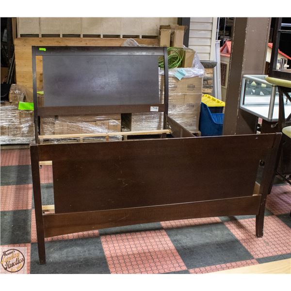 DARK BROWN WOODEN SLEIGH STYLE BED FRAME