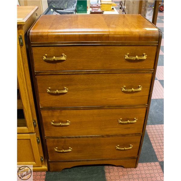 VINTAGE CURVED TOP VENEER 4 DRAWER DRESSER