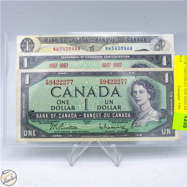LOT OF 3 DIFFERENT ONE DOLLAR BILLS