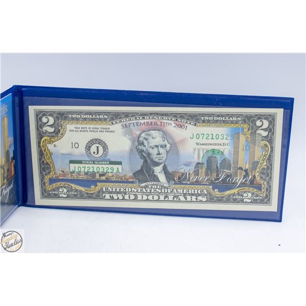 2001 COLORIZED TRADE CENTRE $2 BILL