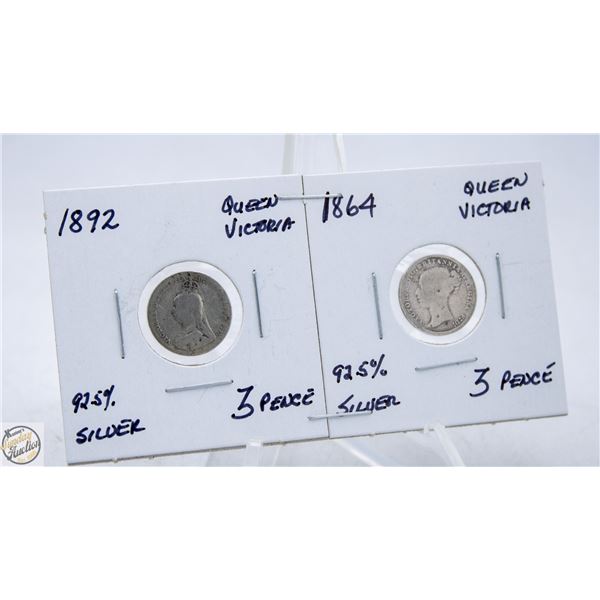 LOT OF 2 QUEEN VICTORIA 92.5% SILVER COINS