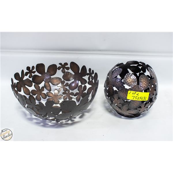 TWO BRONZE TONE METAL BOWLS WITH