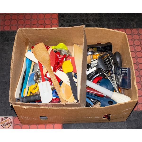 BOX OF KITCHEN UTENSILS