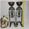 Image 1 : GREEN “ANTIQUED” CANDLE HOLDERS (SET OF 2)
