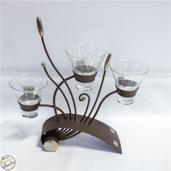 BRONZE TONE 3 TEA LIGHTS METAL CANDLE