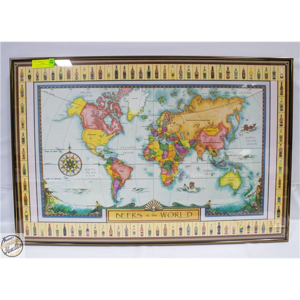 24" X 36" METAL FRAMED BEERS OF THE WORLD PRINT
