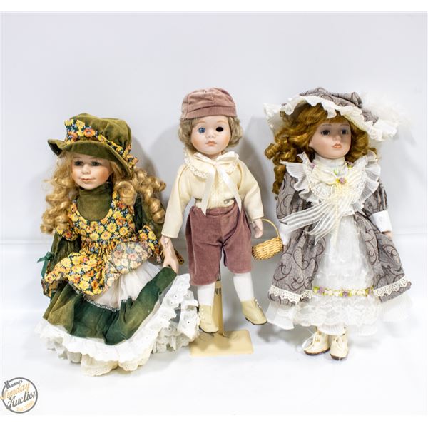 LOT OF 3 PORCELAIN DOLLS