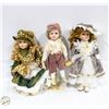 Image 1 : LOT OF 3 PORCELAIN DOLLS