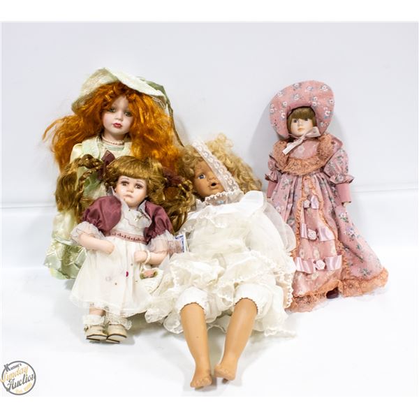 LOT OF 4 PORCELAIN DOLLS