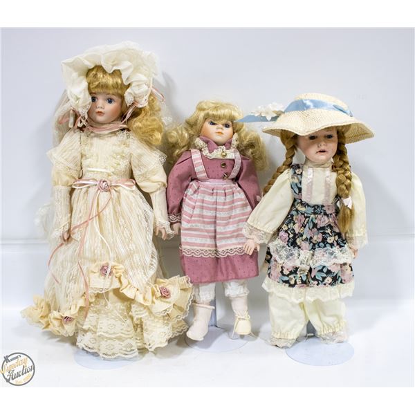 LOT OF 3 PORCELAIN DOLLS