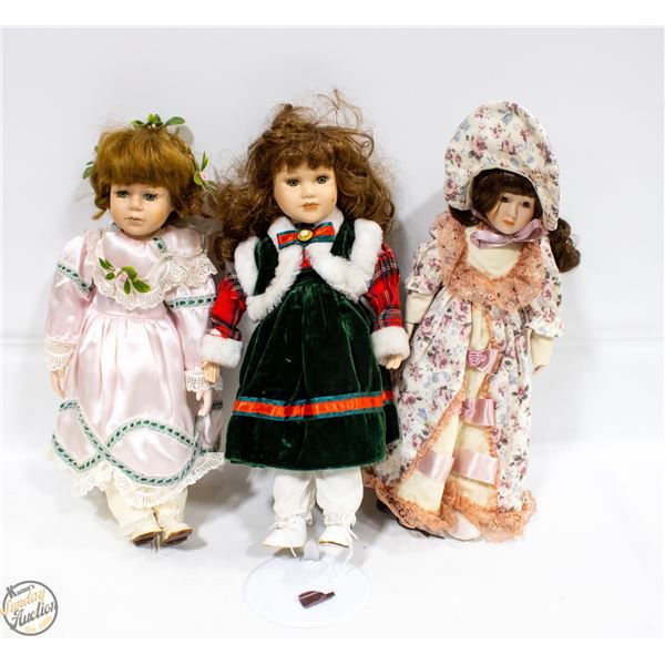 LOT OF 3 PORCELAIN DOLLS