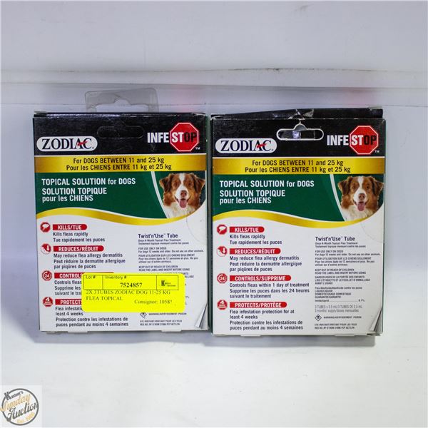 2X 3TUBES ZODIAC DOG 11-25 KG FLEA TOPICAL
