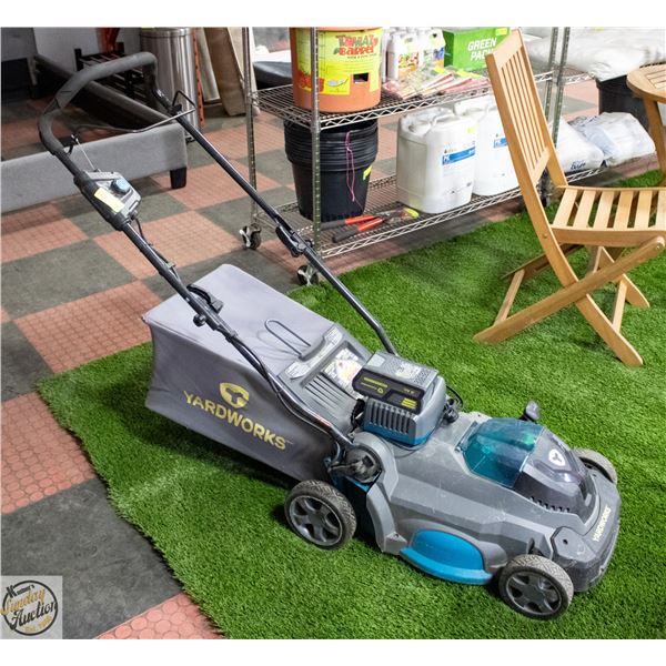 YARD-WORKS LAWN MOWER BATTERY OPERATED WITH 2