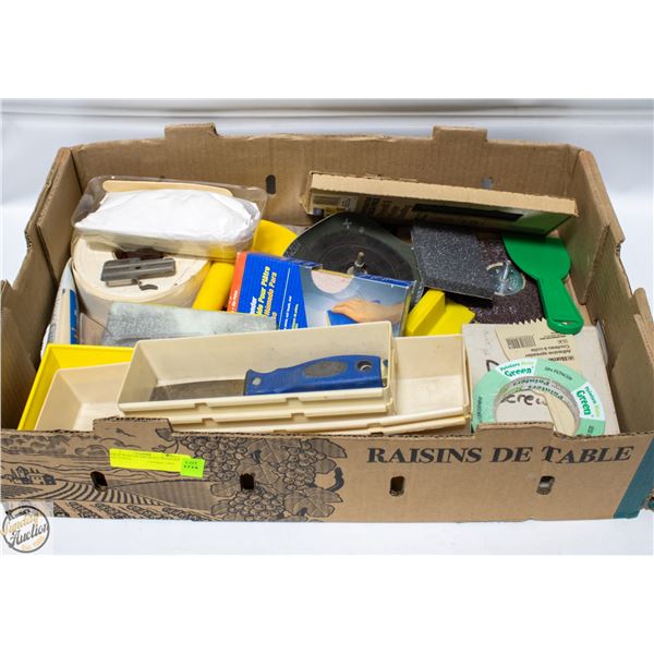 LARGE FLAT OF DRYWALL SUPPLIES AND TOOLS