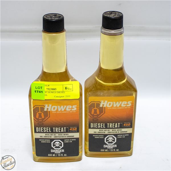 2 BOTTLES OF HOWES DIESEL TREAT DIESEL