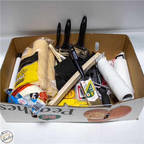 BOX OF NEW PAINT SUPPLIES